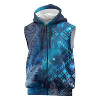 Aotearoa Taniko Matariki Sleeveless Zip Hoodie Cosmic Blue LT7 Blue - Polynesian Pride