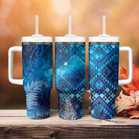 Aotearoa Taniko Matariki Tumbler With Handle Cosmic Blue LT7 - Polynesian Pride