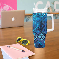 Aotearoa Taniko Matariki Tumbler With Handle Cosmic Blue LT7 - Polynesian Pride