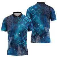 Aotearoa Taniko Matariki Zipper Polo Shirt Cosmic Blue LT7 - Polynesian Pride