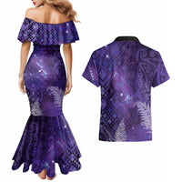 Aotearoa Taniko Matariki Couples Matching Mermaid Dress and Hawaiian Shirt Cosmic Violet LT7 - Polynesian Pride