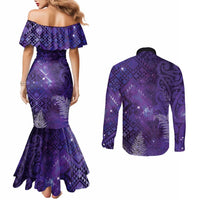 Aotearoa Taniko Matariki Couples Matching Mermaid Dress and Long Sleeve Button Shirt Cosmic Violet LT7 - Polynesian Pride