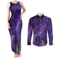 Aotearoa Taniko Matariki Couples Matching Tank Maxi Dress and Long Sleeve Button Shirt Cosmic Violet LT7 Purple - Polynesian Pride