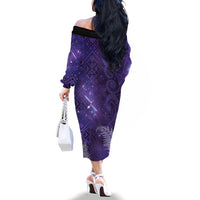 Aotearoa Taniko Matariki Family Matching Off The Shoulder Long Sleeve Dress and Hawaiian Shirt Cosmic Violet