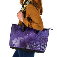 Aotearoa Taniko Matariki Leather Tote Bag Cosmic Violet LT7 Purple - Polynesian Pride