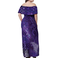 Aotearoa Taniko Matariki Off Shoulder Maxi Dress Cosmic Violet LT7 - Polynesian Pride