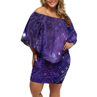 Aotearoa Taniko Matariki Off Shoulder Short Dress Cosmic Violet