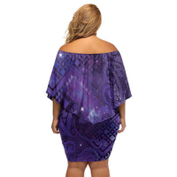 Aotearoa Taniko Matariki Off Shoulder Short Dress Cosmic Violet