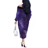 Aotearoa Taniko Matariki Off The Shoulder Long Sleeve Dress Cosmic Violet LT7 - Polynesian Pride
