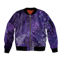 Aotearoa Taniko Matariki Sleeve Zip Bomber Jacket Cosmic Violet LT7 Unisex Purple - Polynesian Pride