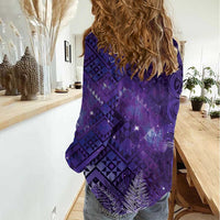 Aotearoa Taniko Matariki Women Casual Shirt Cosmic Violet LT7 - Polynesian Pride