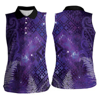 Aotearoa Taniko Matariki Women Sleeveless Polo Shirt Cosmic Violet LT7 - Polynesian Pride