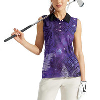 Aotearoa Taniko Matariki Women Sleeveless Polo Shirt Cosmic Violet LT7 - Polynesian Pride