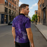 Aotearoa Taniko Matariki Zipper Polo Shirt Cosmic Violet LT7 - Polynesian Pride