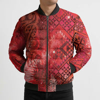 Aotearoa Taniko Matariki Bomber Puffer Jacket Cosmic Red LT7 - Polynesian Pride