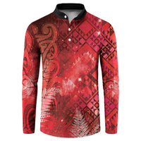 Aotearoa Taniko Matariki Button Sweatshirt Cosmic Red LT7 Red - Polynesian Pride