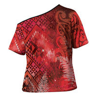 Aotearoa Taniko Matariki Cross Shoulder Shirt Cosmic Red LT7 - Polynesian Pride