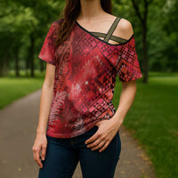Aotearoa Taniko Matariki Cross Shoulder Shirt Cosmic Red LT7 - Polynesian Pride