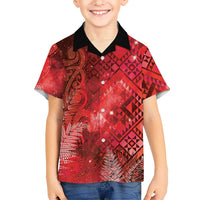 Aotearoa Taniko Matariki Family Matching Summer Maxi Dress and Hawaiian Shirt Cosmic Red