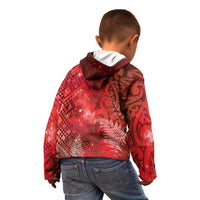 Aotearoa Taniko Matariki Kid Hoodie Cosmic Red LT7 - Polynesian Pride