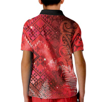 Aotearoa Taniko Matariki Kid Polo Shirt Cosmic Red LT7 - Polynesian Pride