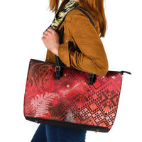 Aotearoa Taniko Matariki Leather Tote Bag Cosmic Red LT7 Red - Polynesian Pride