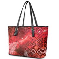 Aotearoa Taniko Matariki Leather Tote Bag Cosmic Red LT7 - Polynesian Pride
