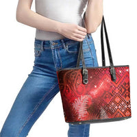 Aotearoa Taniko Matariki Leather Tote Bag Cosmic Red LT7 - Polynesian Pride