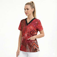 Aotearoa Taniko Matariki Scrub Top Cosmic Red LT7 - Polynesian Pride
