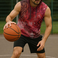 Aotearoa Taniko Matariki Sleeveless Hoodie Cosmic Red LT7 - Polynesian Pride