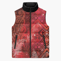 Aotearoa Taniko Matariki Sleeveless Puffer Jacket Cosmic Red LT7 Unisex Red - Polynesian Pride