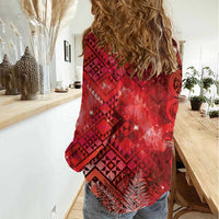 Aotearoa Taniko Matariki Women Casual Shirt Cosmic Red LT7 - Polynesian Pride