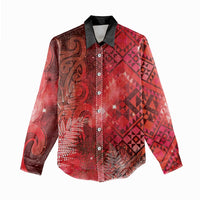 Aotearoa Taniko Matariki Women Casual Shirt Cosmic Red LT7 - Polynesian Pride