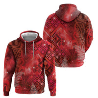 Aotearoa Taniko Matariki Zip Hoodie Cosmic Red LT7 - Polynesian Pride