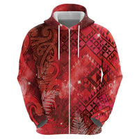 Aotearoa Taniko Matariki Zip Hoodie Cosmic Red LT7 - Polynesian Pride