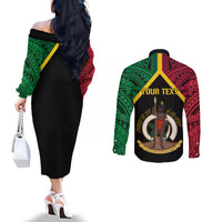 Vanuatu 44th Independence Anniversary Couples Matching Off The Shoulder Long Sleeve Dress and Long Sleeve Button Shirt LT7 - Polynesian Pride