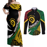 Vanuatu Independence Day Yumi 44 Couples Matching Off Shoulder Maxi Dress and Long Sleeve Button Shirt LT7 Colorful - Polynesian Pride