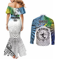 Malampa Fiji Day Couples Matching Mermaid Dress and Long Sleeve Button Shirt Gradient Style LT7 - Polynesian Pride