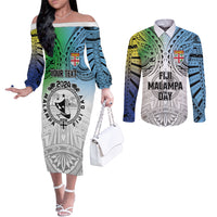 Malampa Fiji Day Couples Matching Off The Shoulder Long Sleeve Dress and Long Sleeve Button Shirt Gradient Style