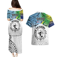 Malampa Fiji Day Couples Matching Puletasi and Hawaiian Shirt Gradient Style