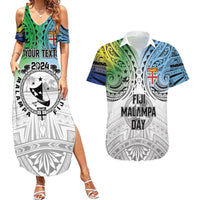 Malampa Fiji Day Couples Matching Summer Maxi Dress and Hawaiian Shirt Gradient Style LT7 White - Polynesian Pride