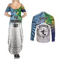 Malampa Fiji Day Couples Matching Summer Maxi Dress and Long Sleeve Button Shirt Gradient Style