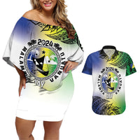 Malampa Day Couples Matching Off Shoulder Short Dress and Hawaiian Shirt Emblem Gradient Style LT7 Colorful - Polynesian Pride