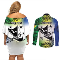 Malampa Day Couples Matching Off Shoulder Short Dress and Long Sleeve Button Shirt Emblem Gradient Style LT7 - Polynesian Pride