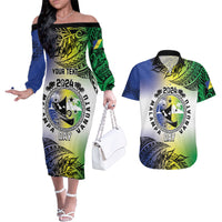 Malampa Day Couples Matching Off The Shoulder Long Sleeve Dress and Hawaiian Shirt Emblem Gradient Style LT7 Colorful - Polynesian Pride