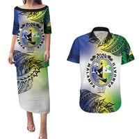 Malampa Day Couples Matching Puletasi and Hawaiian Shirt Emblem Gradient Style LT7 Colorful - Polynesian Pride