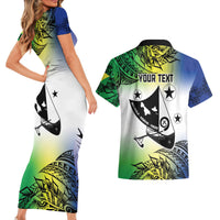 Malampa Day Couples Matching Short Sleeve Bodycon Dress and Hawaiian Shirt Emblem Gradient Style LT7 - Polynesian Pride