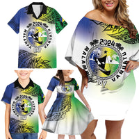 Malampa Day Family Matching Off Shoulder Short Dress and Hawaiian Shirt Emblem Gradient Style LT7 - Polynesian Pride
