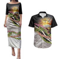 Hawaii Mokihana Mix Pikake Leis Mahalo 'Olelo Couples Matching Puletasi and Hawaiian Shirt Black LT7 Black - Polynesian Pride