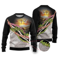 Hawaii Mokihana Mix Pikake Leis Mahalo 'Olelo Ugly Christmas Sweater Black